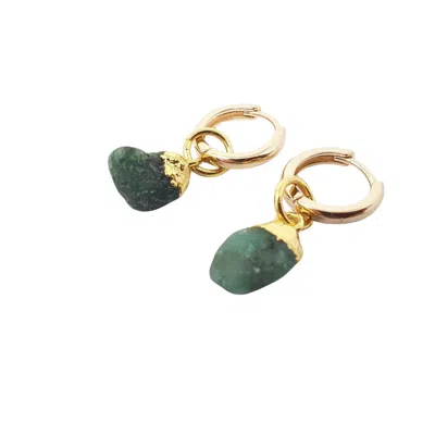 Harfi Women's Gold / Green Raw Emerald May Birthstone Gold Plated Huggies In Multi