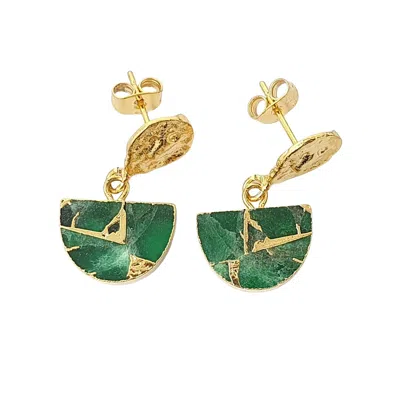 Harfi Women's Gold / Green Statement Emerald May Birthstone Hammered Earrings In Multi