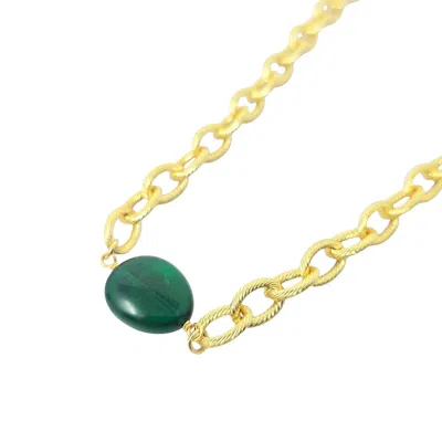 Harfi Women's Gold / Green Statement Glass Emerald Paperclip Gold Plated Necklace In Multi