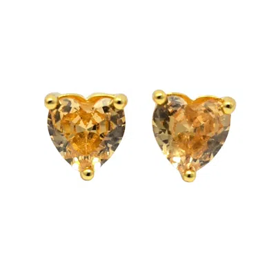 Harfi Women's Gold / Orange Citrine Heart November Birthstone Stud Earrings In Multi