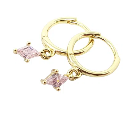 Harfi Women's Gold / Pink Pink Tourmaline October Birthstone Delicate Hoops In Multi