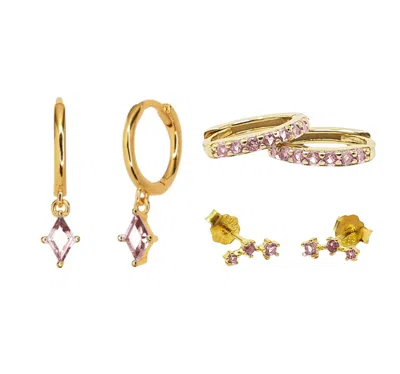 Harfi Women's Gold / Pink Pink Tourmaline October Birthstone Earrings Gift Set For Her In Multi