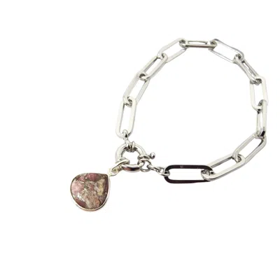 Harfi Women's Gold / Pink Pink Tourmaline October Birthstone Silver Paperclip Bracelet In Multi