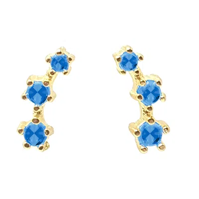 Harfi Women's Gold / Pink / Purple Tiny Aquamarine March Birthstone Climber Stud Earrings