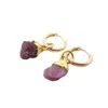 Harfi Women's Gold / Pink Raw Ruby July Birthstone Gold Plated Huggies In Multi