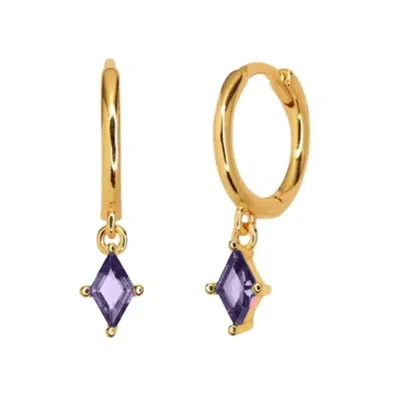 Harfi Women's Gold / Purple Amethyst February Birthstone Delicate Dangle Hoops In Multi