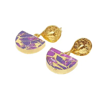 Harfi Women's Gold / Purple Amethyst February Birthstone Statement Earrings In Multi