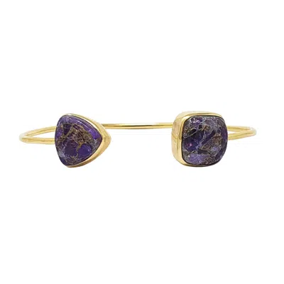 Harfi Women's Gold / Purple Gold Vermeil Amethyst February Birthstone Bangle Bracelet In Multi