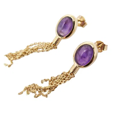 Harfi Women's Gold / Purple Gold Vermeil Genuine Purple Amethyst Crystal Dangle Earrings In Multi