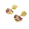 Harfi Women's Gold / Red Hammered Ruby July Birthstone Gold Plated Earrings In Multi