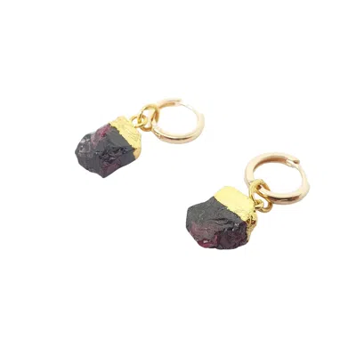 Harfi Women's Gold / Red Raw Garnet January Birthstone Gold Plated Huggies In Multi