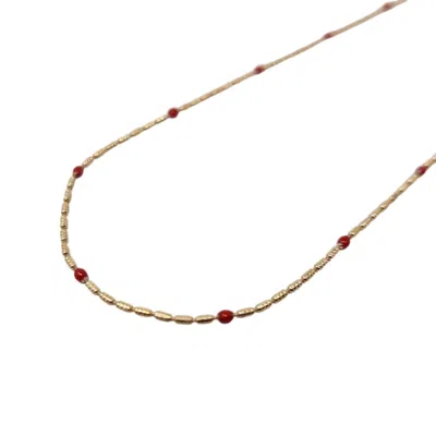 Harfi Women's Gold / Red Rouge Beaded Gold Plated Fine Necklace In Multi