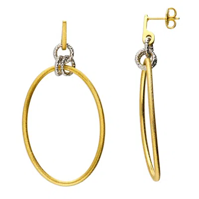 Harfi Women's Gold / Silver Elegant Two-tone Diamond Cut Circle Drop Earrings With Gold-plated Satin Finis