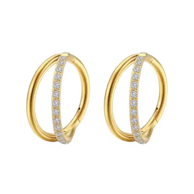 Harfi Women's Gold / Silver Minimalist Paved Double Clicker Gold Plated Hoops