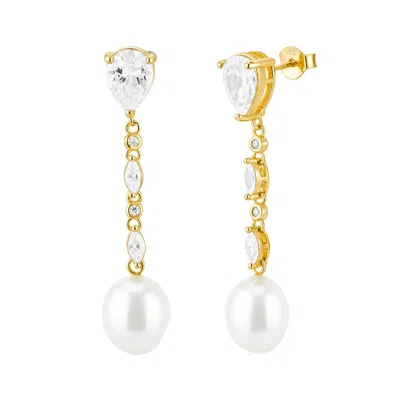 Harfi Women's Gold / White Elegant Baroque Pearl Gold Plated Dangle Drop Earrings