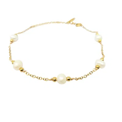 Harfi Women's Gold / White Freshwater Pearl Bridesmaid Wedding Gold Bracelet