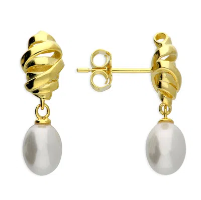 Harfi Women's Gold / White Gold Plated Minimalist Twisted Synthetic Pearl Stud Earrings