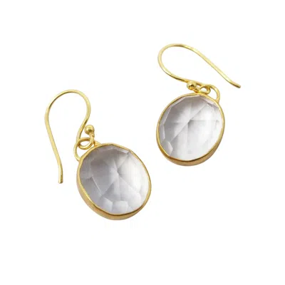 Harfi Women's Gold / White Gold Plated White Topaz April Birthstone Crystal Wire Drop Earrings In Multi