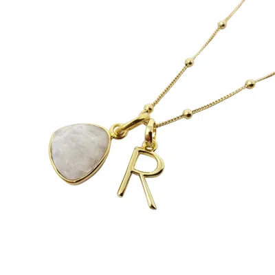 Harfi Women's Gold / White Gold Vermeil Plated Moonstone Initial Charm Necklace In Multi