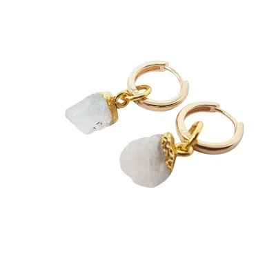 Harfi Women's Gold / White Raw Moonstone June Birthstone Gold Plated Huggies In Multi