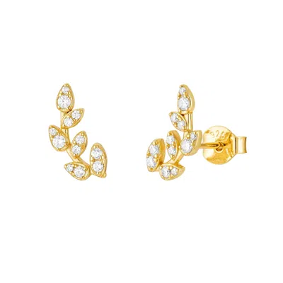 Harfi Women's Gold / White Sparkling Leaf Branch Gold Plated Stud Earrings