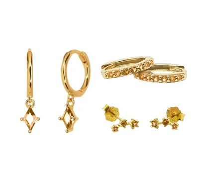 Harfi Women's Gold / Yellow Citrine November Birthstone Earrings Gift Set For Her