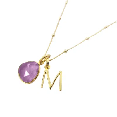 Harfi Women's Gold / Yellow Gold Plated Alexandrite June Birthstone Crystal Initial Necklace