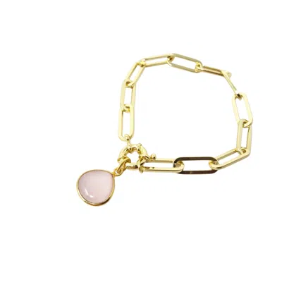 Harfi Women's Gold / Yellow Gold Plated Pink Rose Quartz October Birthstone Bracelet