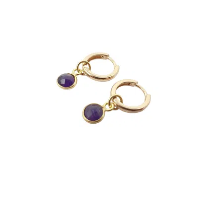 Harfi Women's Gold / Yellow Mini Amethyst February Birthstone Gold Plated Huggies