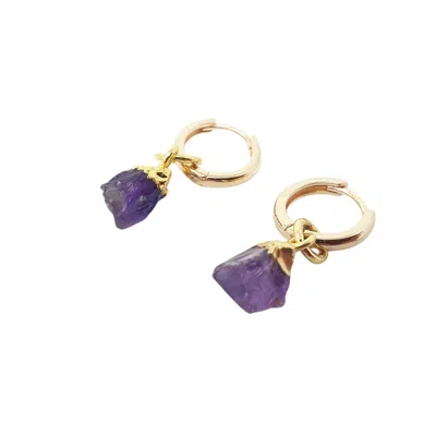 Harfi Women's Gold / Yellow Raw Amethyst February Birthstone Gold Plated Huggies