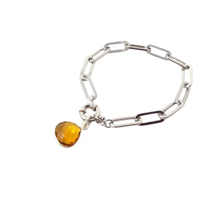 Harfi Women's Gold / Yellow Shiny Citrine November Birthstone Silver Bracelet
