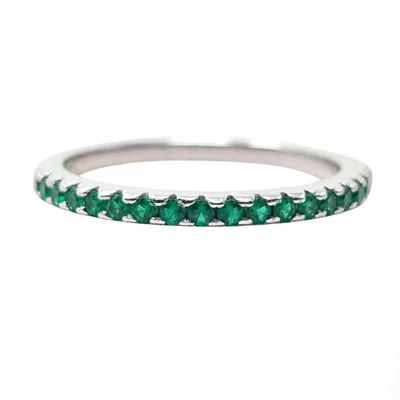 Harfi Women's Green Emerald May Birthstone Crystal Sterling Silver Ring