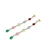 Harfi Women's Green / Gold Dangle Multi Gemstone Crystal Drop Gold Plated Earrings