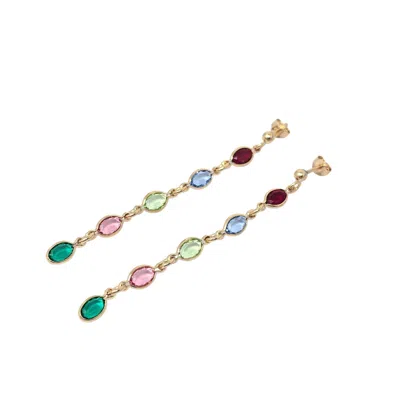 Harfi Women's Green / Gold Dangle Multi Gemstone Crystal Drop Gold Plated Earrings