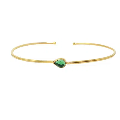 Harfi Women's Green / Gold Gold Plated Minimalist Emerald May Birthstone Bangle In Multi
