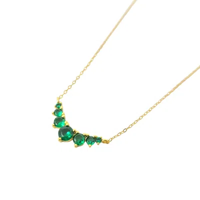 Harfi Women's Green / Gold Graduated Round Emerald Stones Gold Plated Necklace In Multi