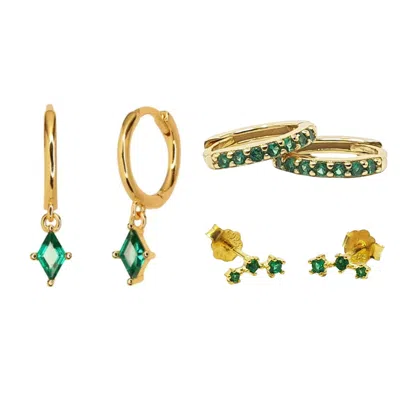 Harfi Women's Green / Gold May Birthstone Emerald Earrings Gift Set For Her In Multi