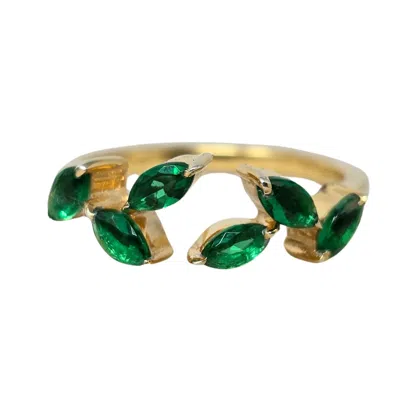 Harfi Women's Green / Gold Open Leaf Emerald Gemstone May Birthstone Gold Vermeil Ring