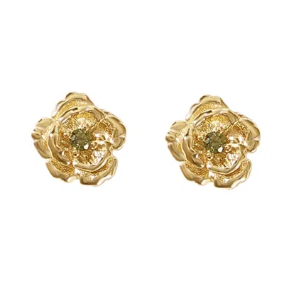 Harfi Women's Green / Gold Peridot August Birthstone Poppy Birthflower Gold Plated Stud Earrings