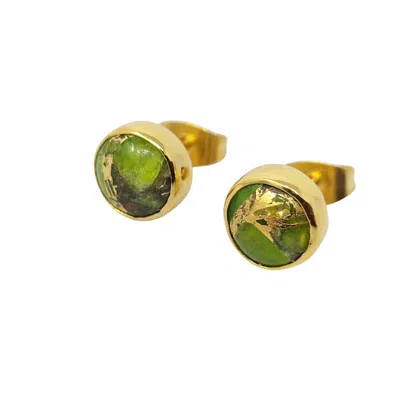 Harfi Women's Green / Gold Peridot August Birthstone Stud Mini Gold Plated Earrings In Multi