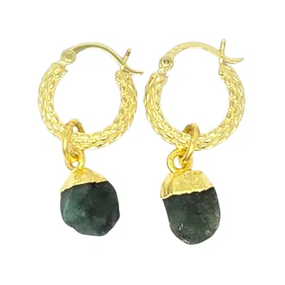 Harfi Women's Green / Gold Raw Emerald May Birthstone Huggie Hoops Gold Vermeil Plated Gemstone Earrings