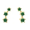 Harfi Women's Green / Gold Tiny Emerald May Birthstone Climber Stud Earrings