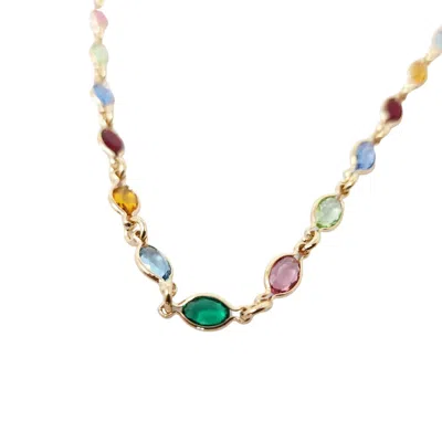 Harfi Women's Green / Red / Gold Colourful Multi Gemstone Rainbow Luxury Gold Plated Necklace