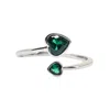 Harfi Women's Green / Silver Duo Emerald Heart May Birthstone Adjustable Silver Ring In Multi