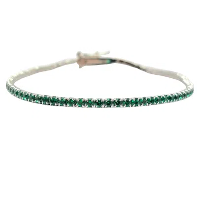 Harfi Women's Green / Silver Emerald Gemstone Sterling Silver Tennis Bracelet