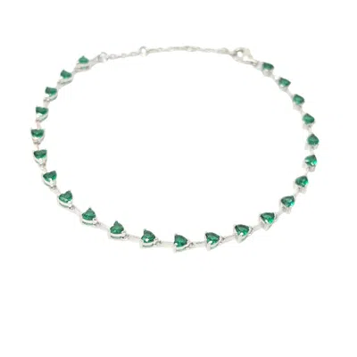 Harfi Women's Green / Silver Emerald May Birthstone Heart Tennis Silver Bracelet In Multi
