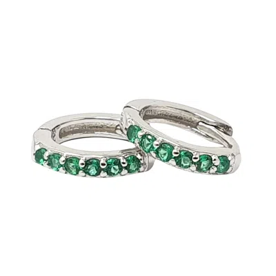 Harfi Women's Green / Silver Emerald May Birthstone Small Silver Huggie Hoops In Multi