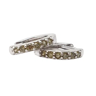 Harfi Women's Green / Silver Peridot August Birthstone Small Silver Huggie Hoops In Multi