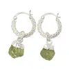 Harfi Women's Green / Silver Raw Peridot August Birthstone Huggie Hoops Sterling Silver Gemstone Earrings