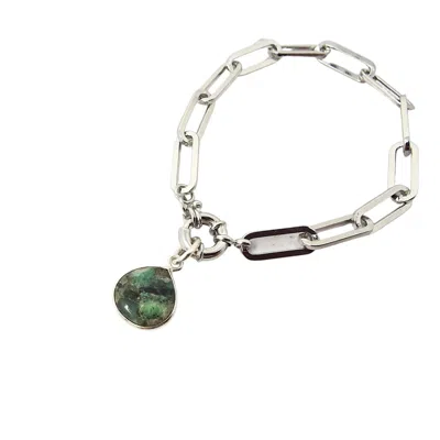 Harfi Women's Green / Silver Silver Emerald May Birthstone Crystal Bracelet In Multi